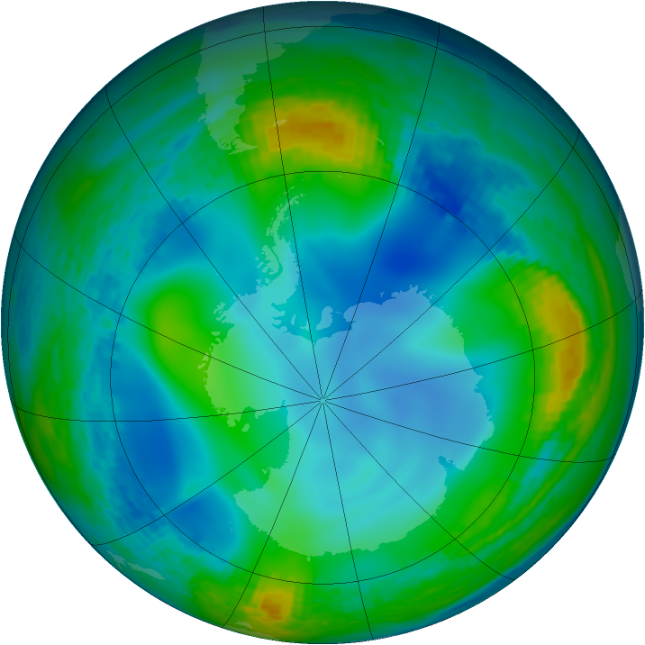 Antarctic ozone map for 27 June 1990